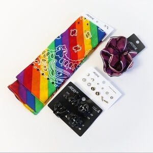 Set of hair accessories bandana scrunchie earrings boho summer beach jewelry fun